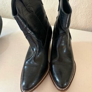 Black Croc-Embossed Ankle Boots